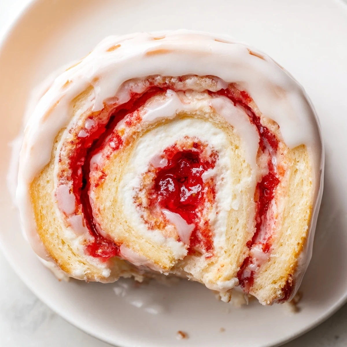 Soft swirled strawberry cheesecake rolls fresh from the oven with creamy filling