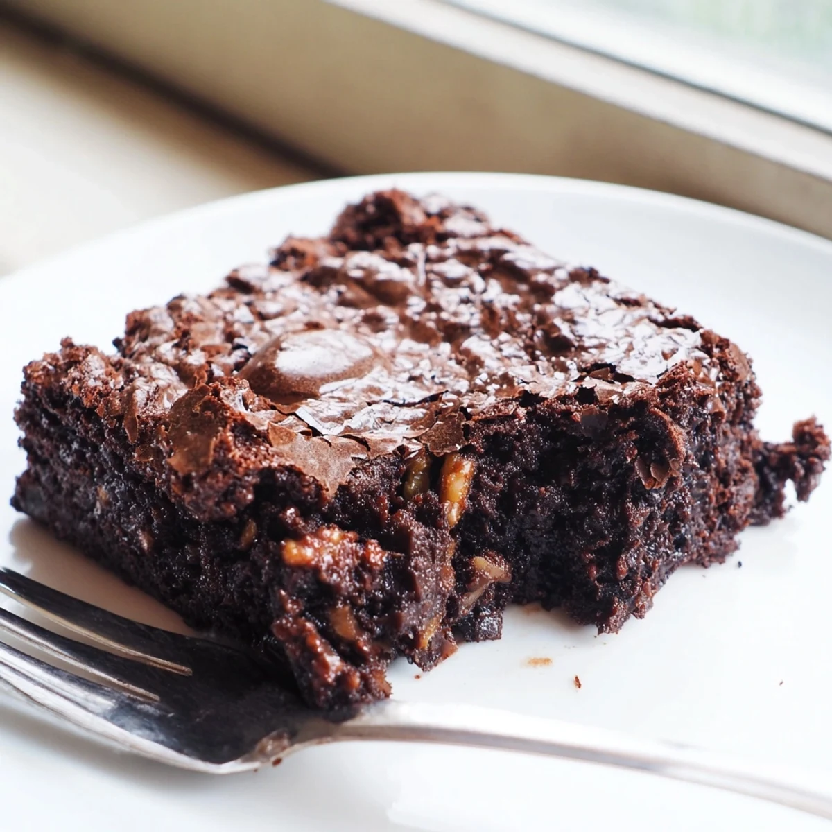 Rich fudgy brownies with a crackly chocolate crust cut into generous squares