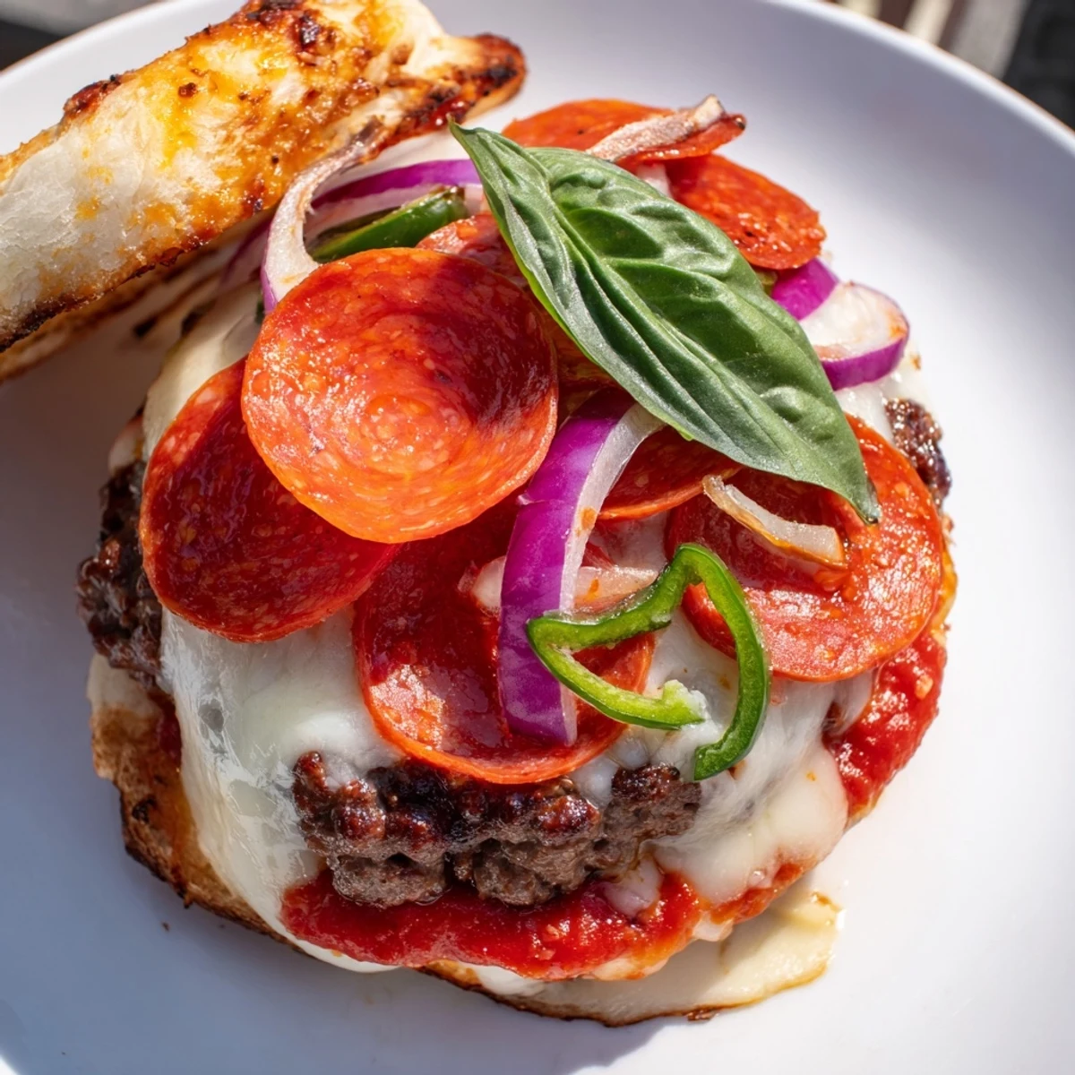 Golden burger buns loaded with gooey cheese and classic pizza toppings, ready to serve