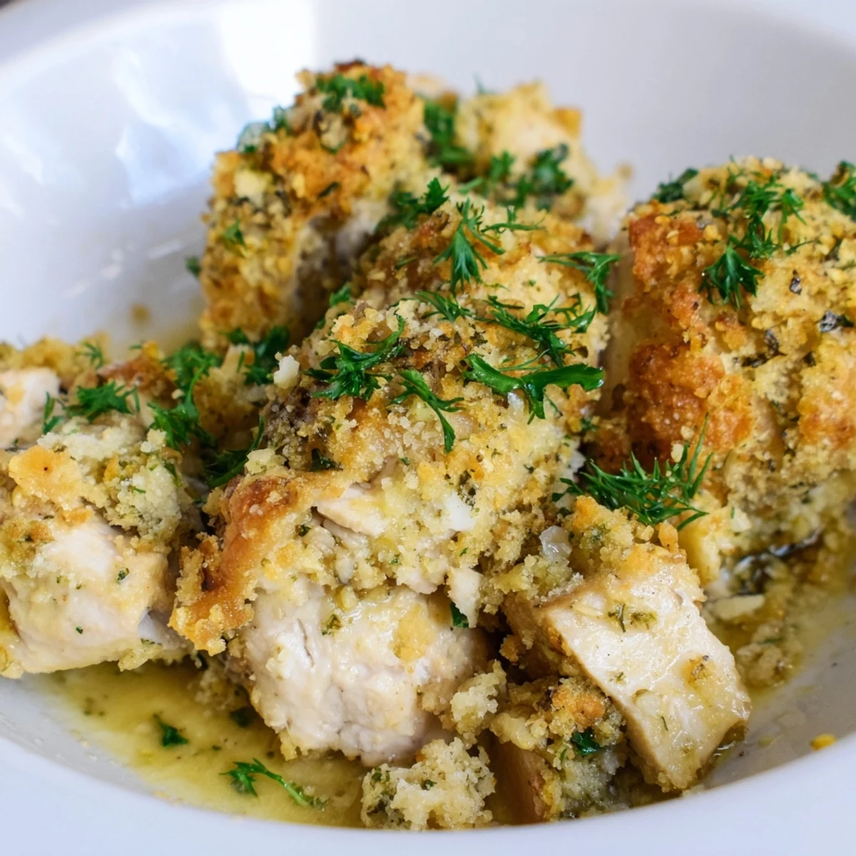 Juicy chicken pieces smothered in buttery garlic sauce in this comforting Chicken Kiev Casserole