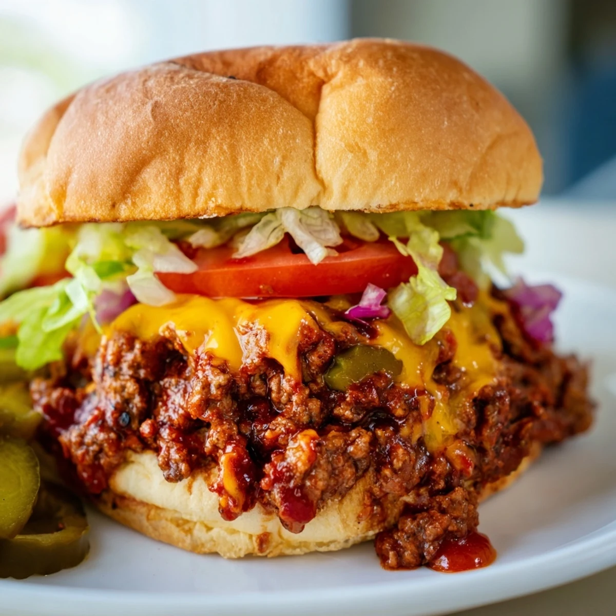 Hearty Smash Burger Sloppy Joes dripping with tangy sauce on a buttery bun