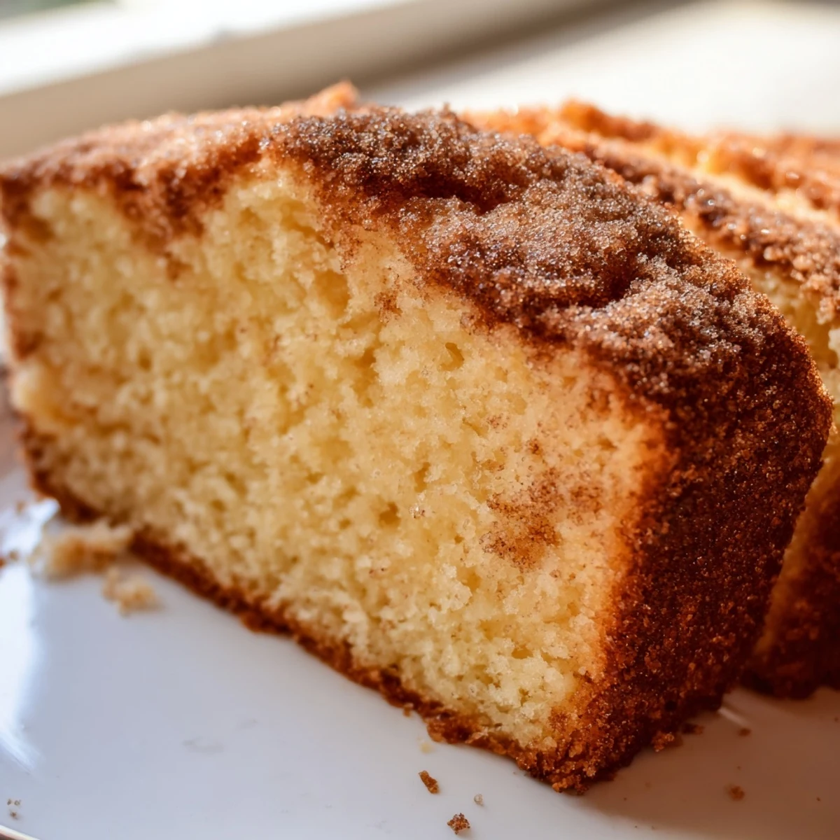 Golden crusted cinnamon donut loaf resting on a rustic wire cooling rack