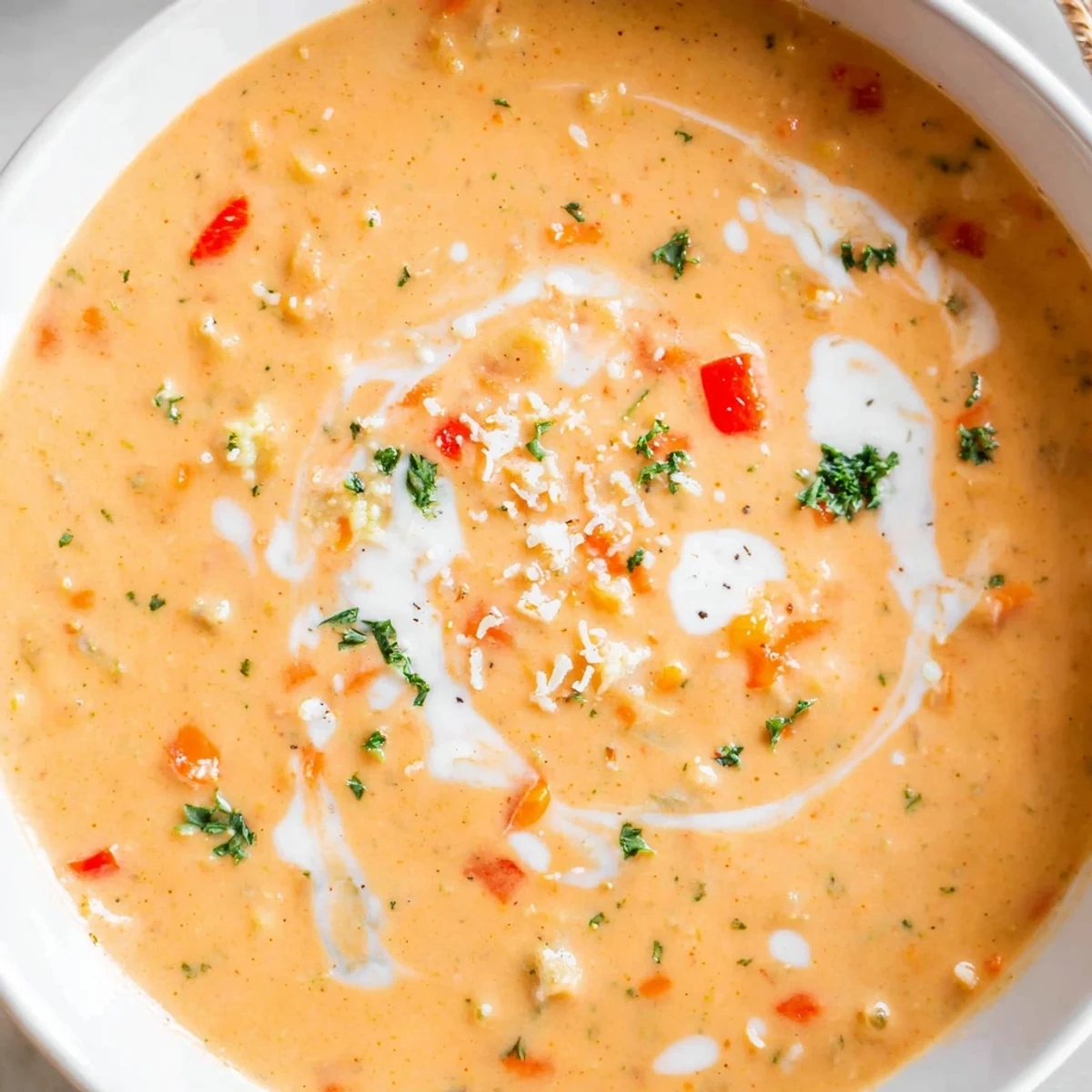 Creamy vegetable soup in a rustic pot surrounded by colorful fresh chopped vegetables