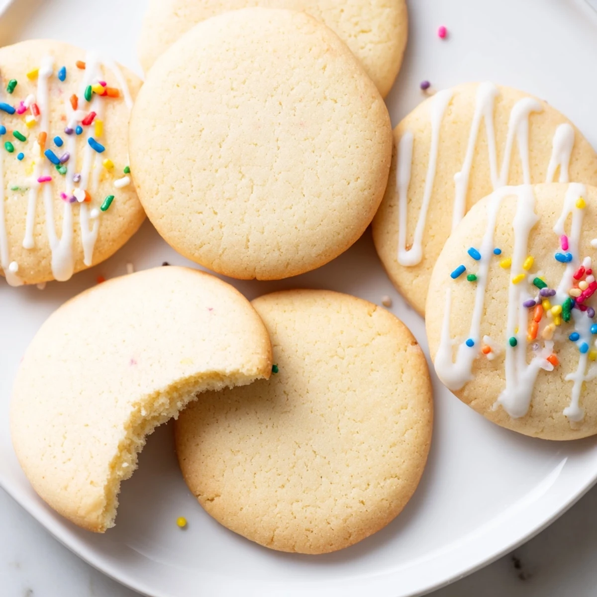 Golden classic sugar cookies with crisp edges arranged on a rustic parchment-lined baking sheet