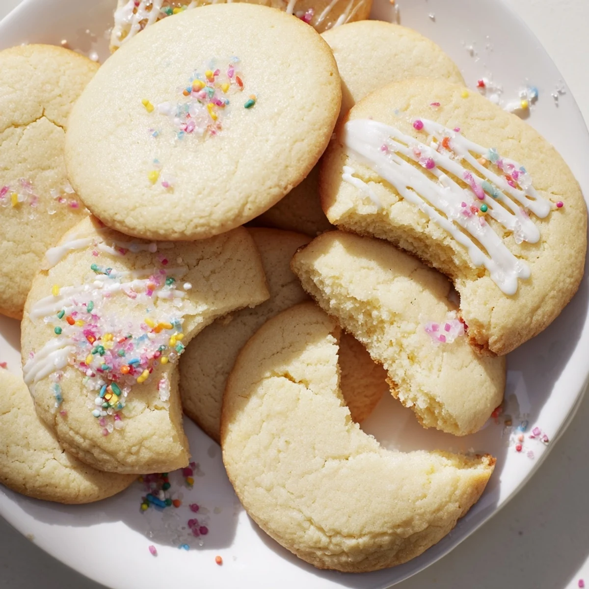 Warm homemade sugar cookies fresh from the oven, edges lightly browned and buttery