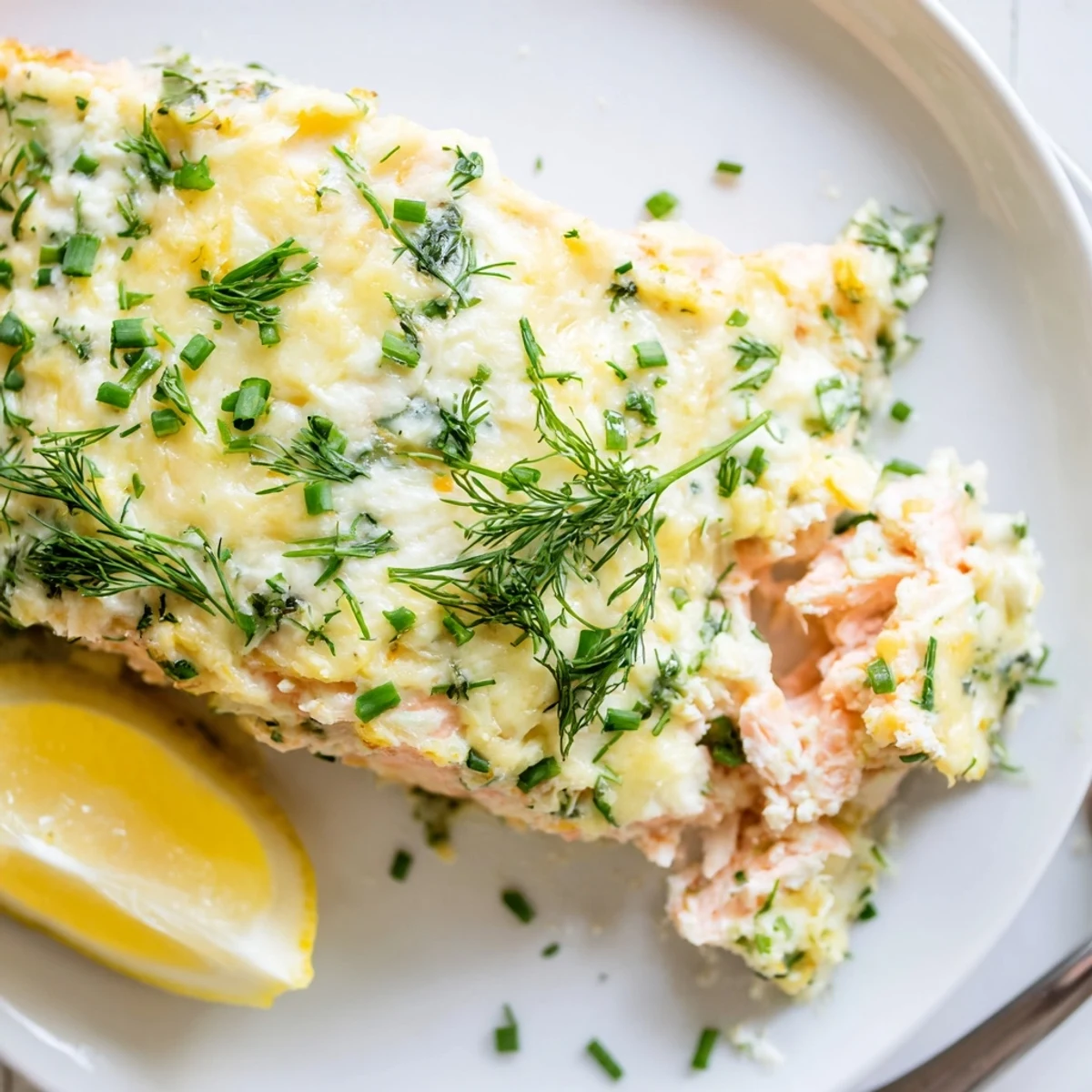 Creamy Boursin salmon fillets baked golden with fresh herbs and lemon zest