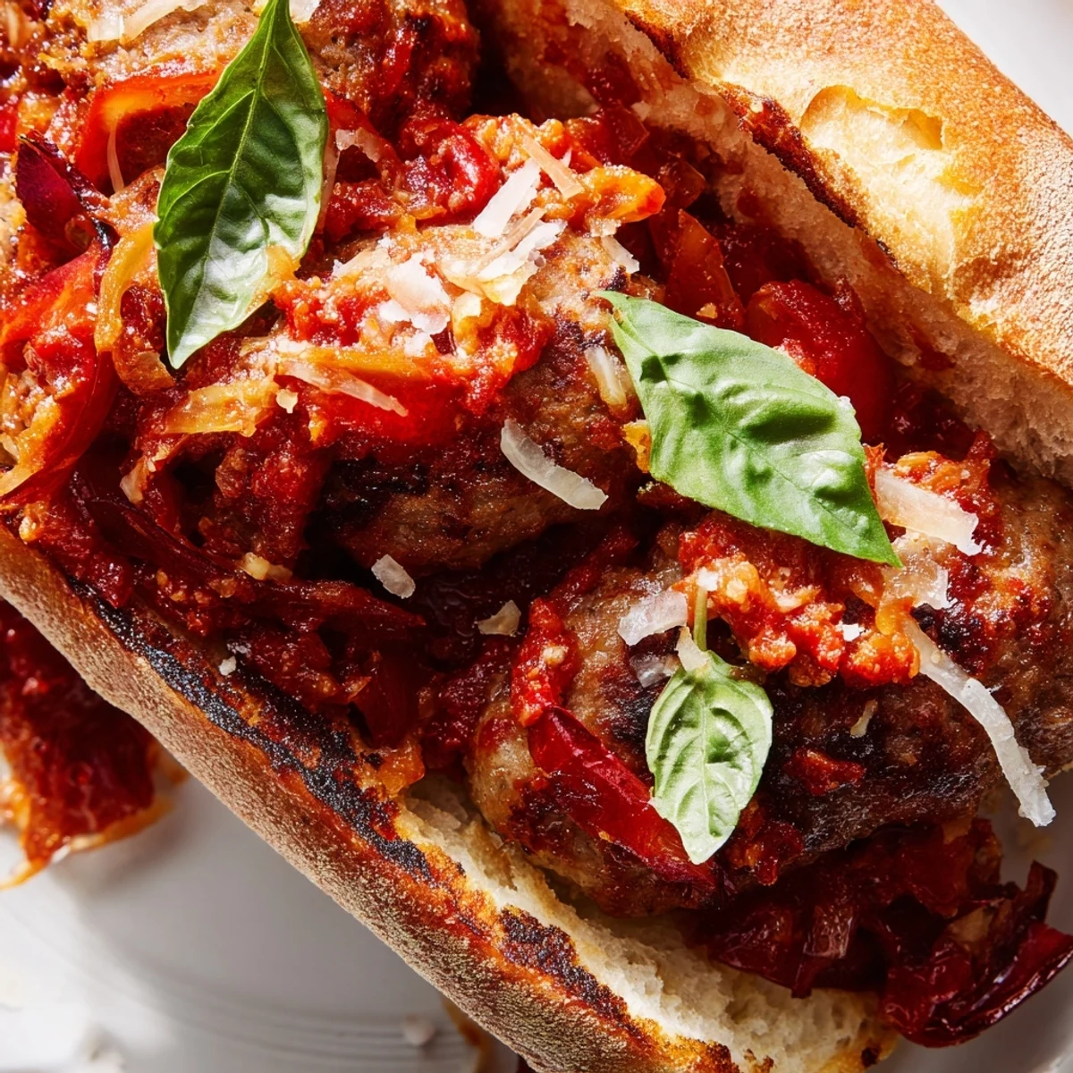 Golden grilled sausage grinders loaded with smoky charred tomato sauce and melted mozzarella cheese