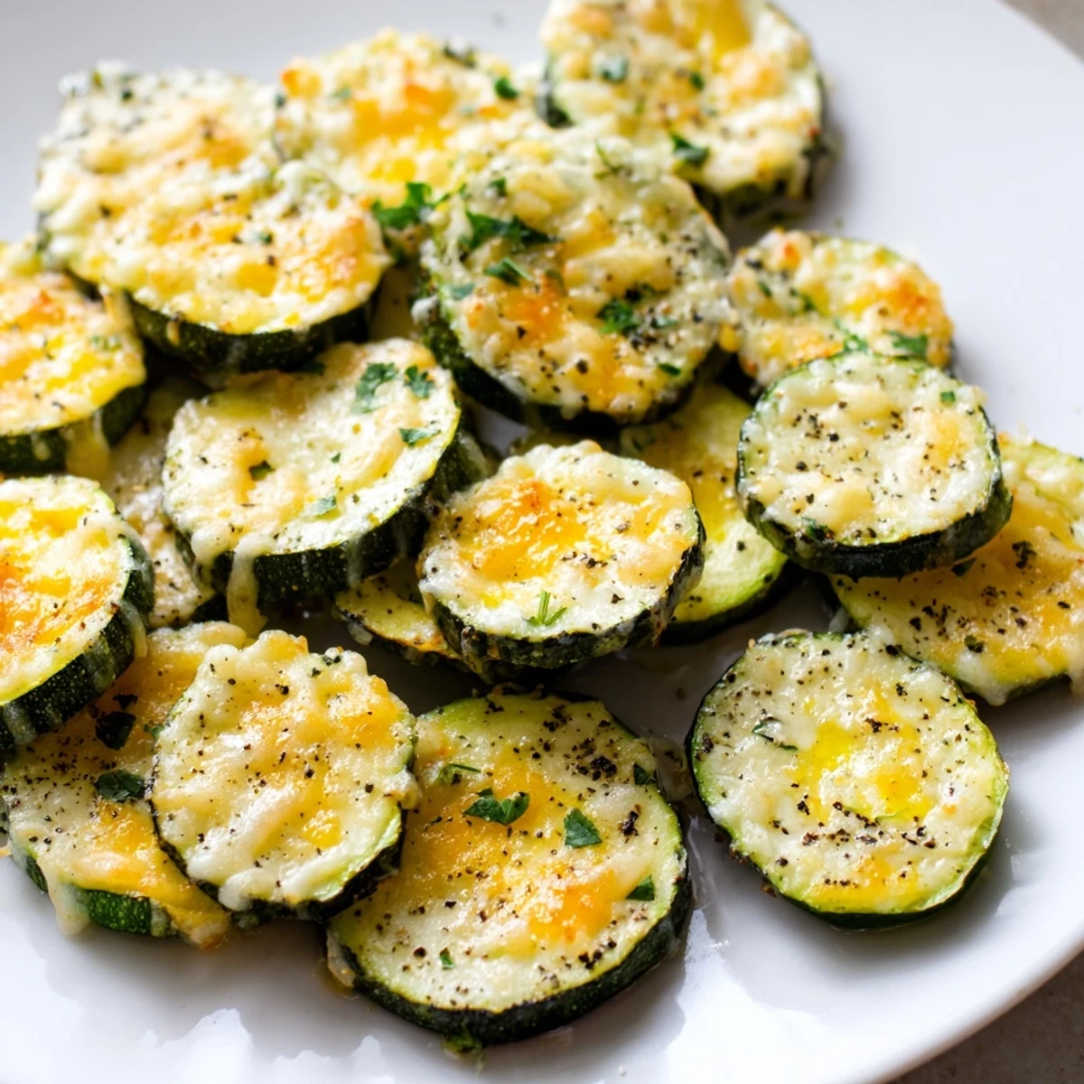 Tender baked zucchini topped with melted Parmesan and bright lemon pepper seasoning