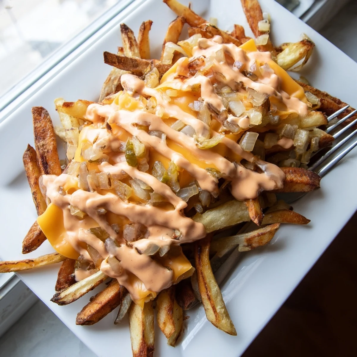 Crispy In-N-Out Animal Style fries loaded with melted cheese and tangy sauce