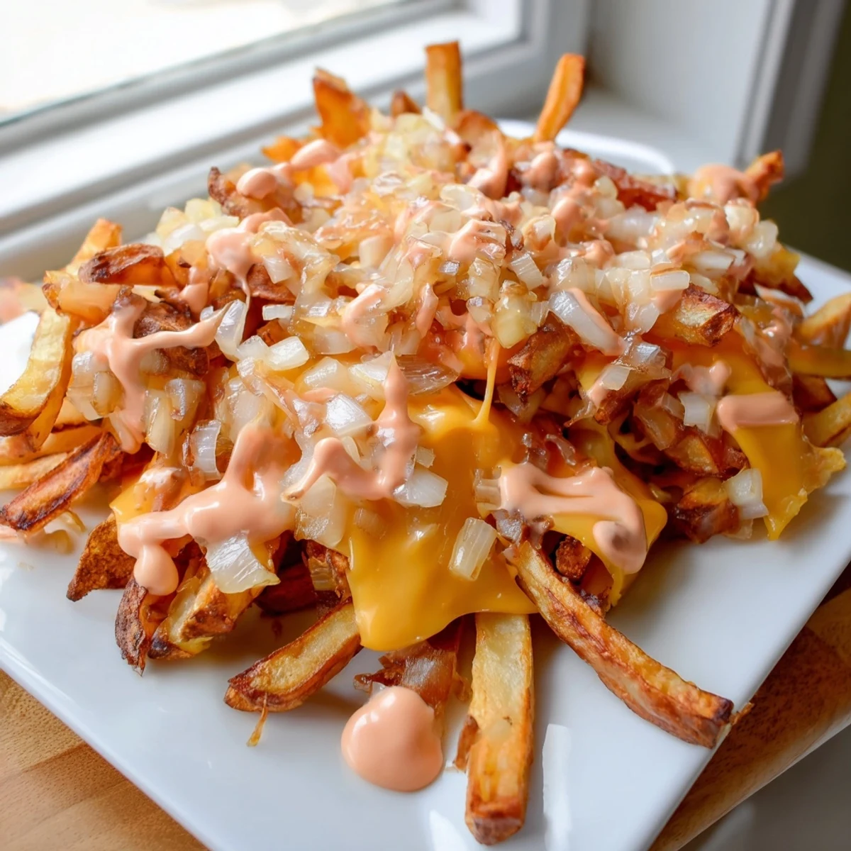 Golden fries smothered in caramelized onions and creamy In-N-Out Animal Style sauce