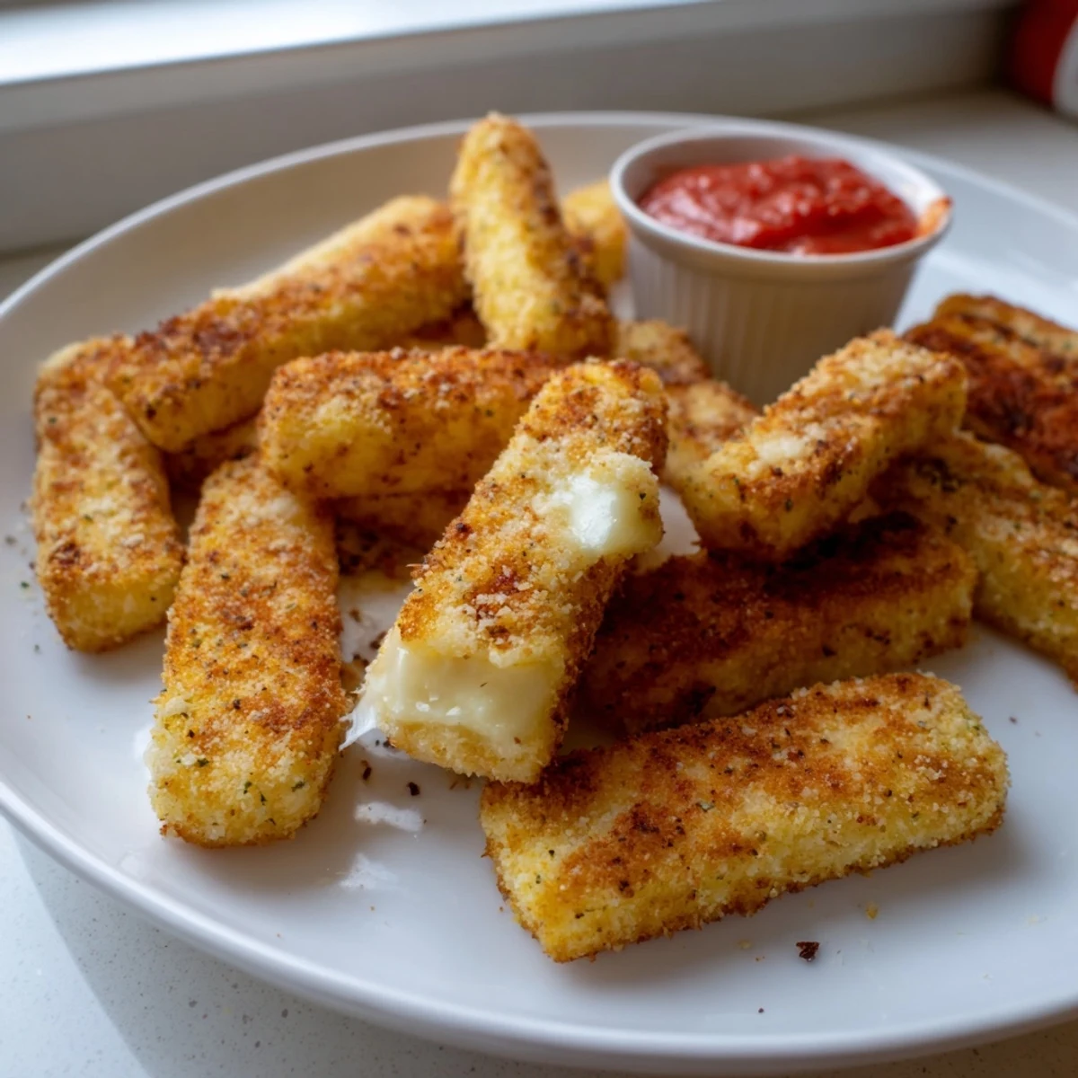 Crispy baked cottage cheese fries seasoned with smoked paprika served hot from the oven