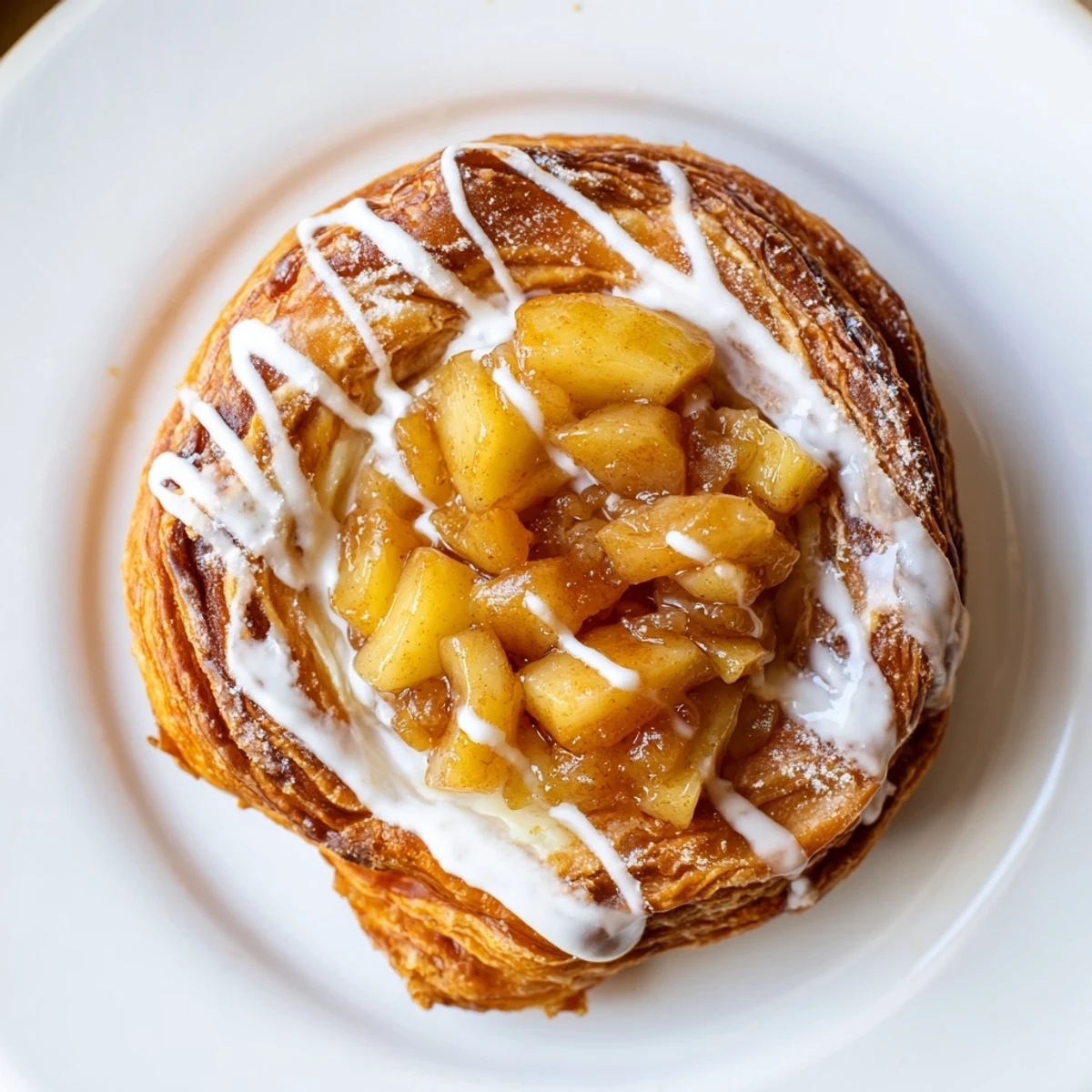 Warm apple cheese danishes on a parchment-lined tray showcasing puffed golden pastry edges