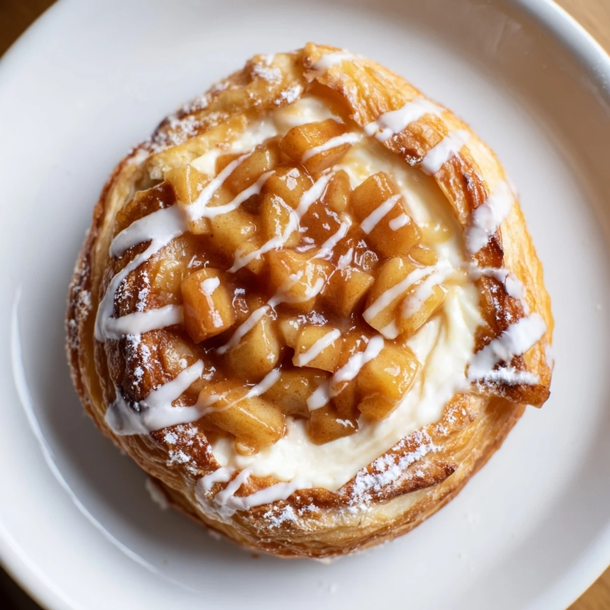 Golden apple cheese danishes with flaky puff pastry and spiced apple filling drizzled with sweet icing