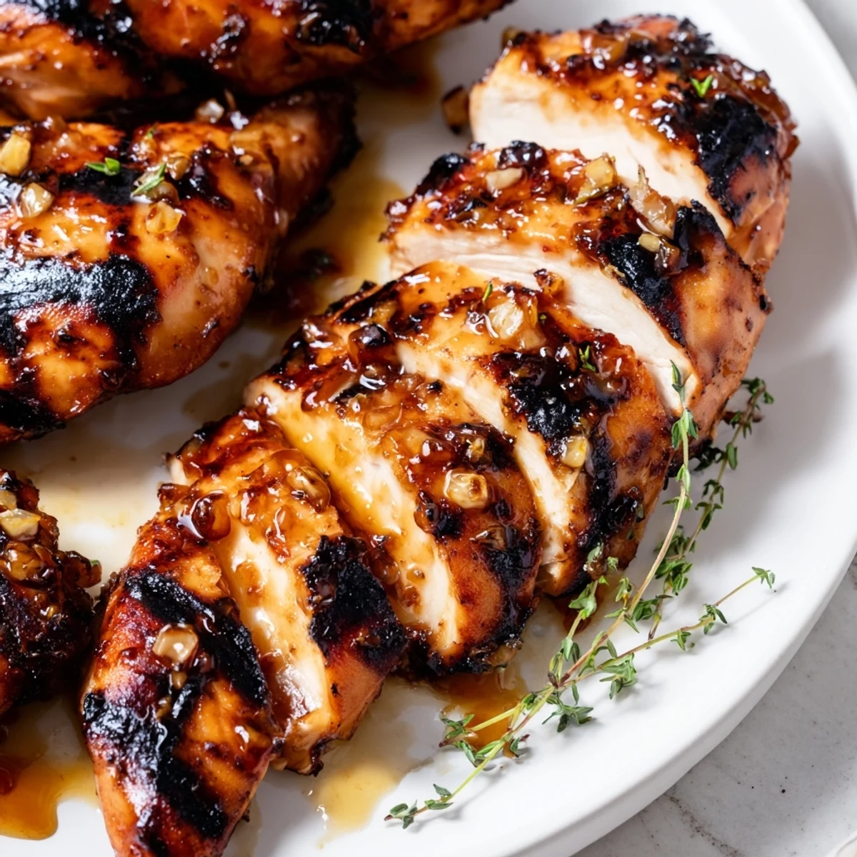 Sizzling Maple Dijon Grilled Chicken fresh off the grill with charred crosshatch marks