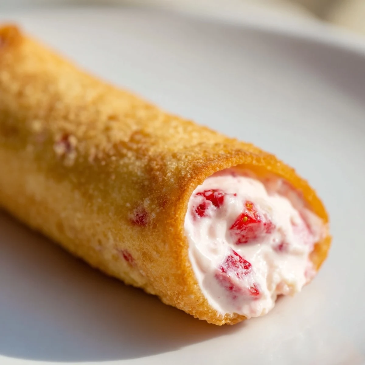 Close-up of Strawberry Cream Cheese Roll Ups with fresh diced strawberry filling inside.