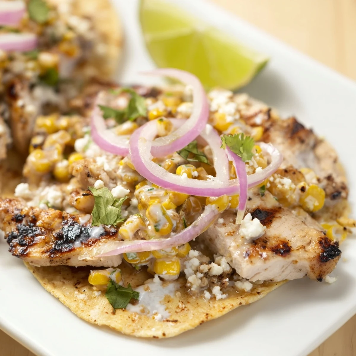 Warm tortillas filled with spiced chicken and savory Mexican street corn mixture.