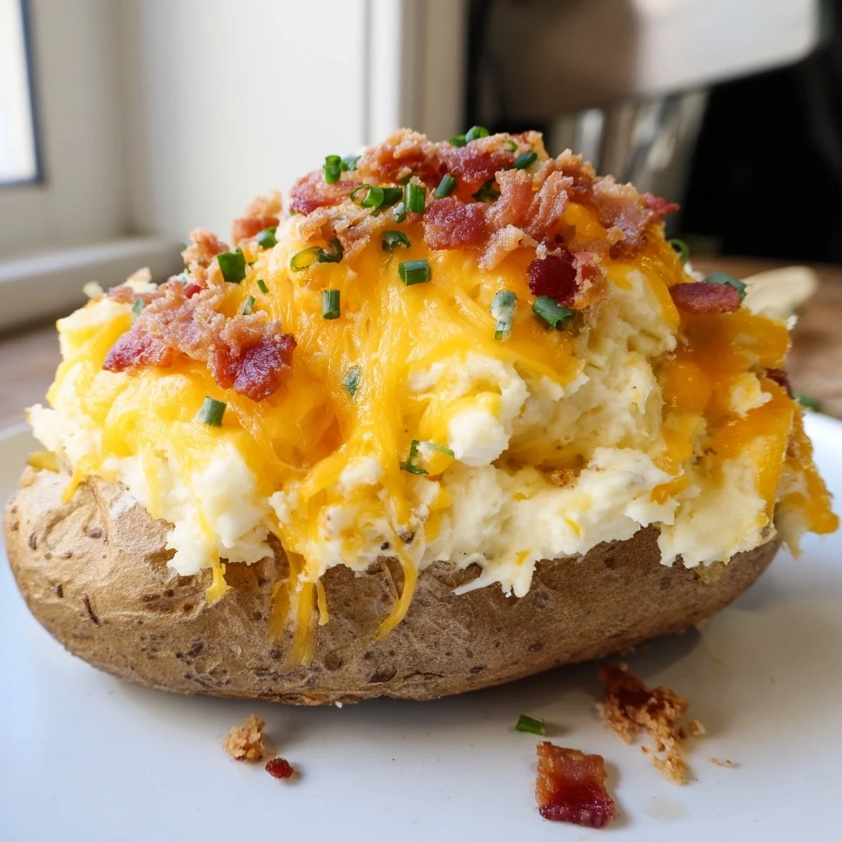 Hearty American-style Jalapeno Popper Twice Baked Potatoes with a crispy skin and cheesy filling.