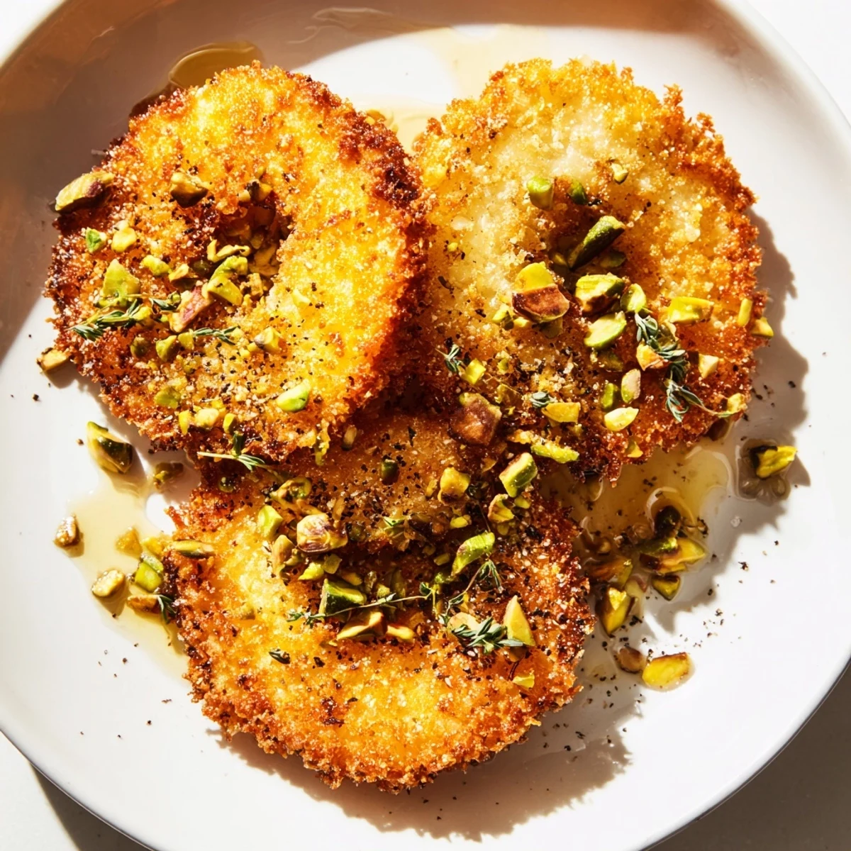 Crispy Honey Halloumi topped with fresh herbs and a generous honey glaze  