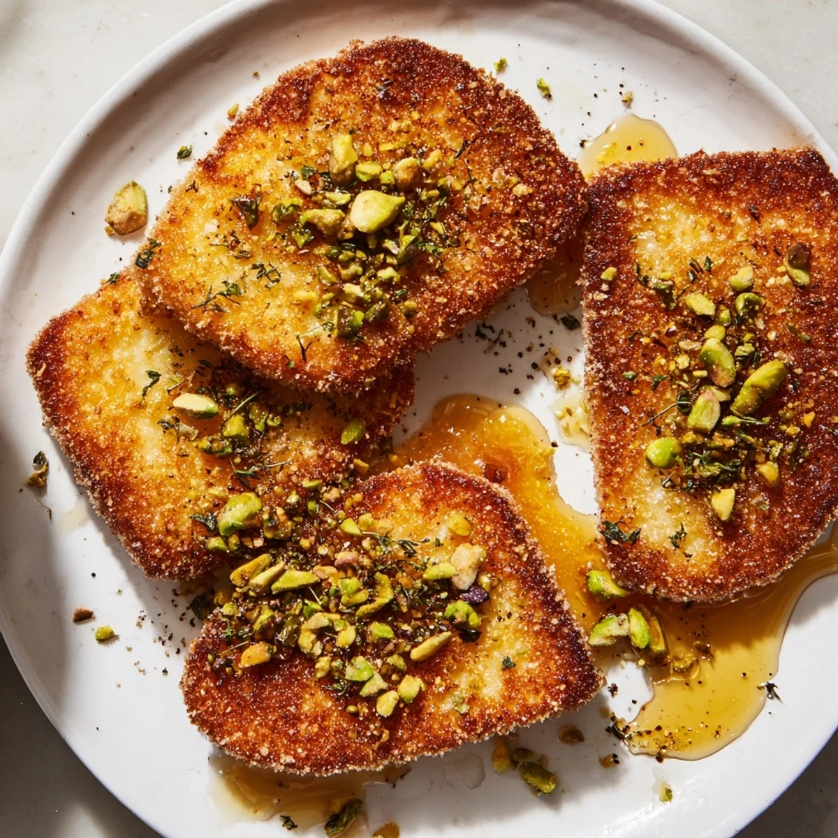 Savory Honey Halloumi appetizer sprinkled with nuts and aromatic thyme leaves