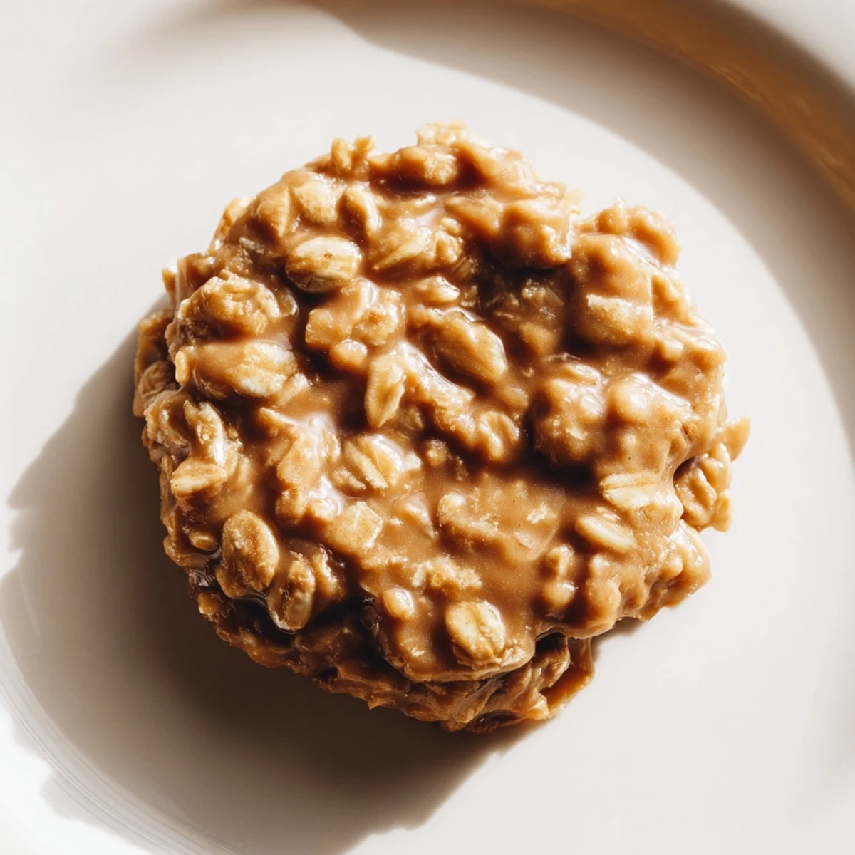 Golden peanut butter no bake cookies topped with oats, perfect for easy dessert.