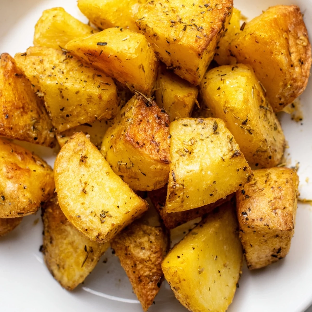 Delicious roasted potatoes in a baking tray ready for serving