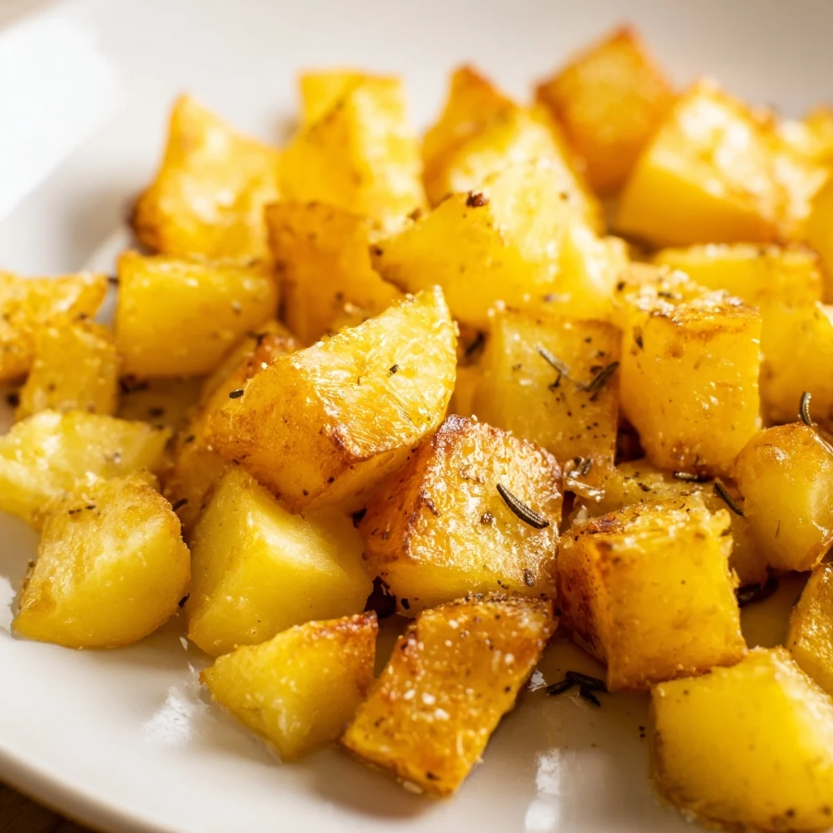 Fluffy inside roasted potatoes with a crispy golden brown exterior  