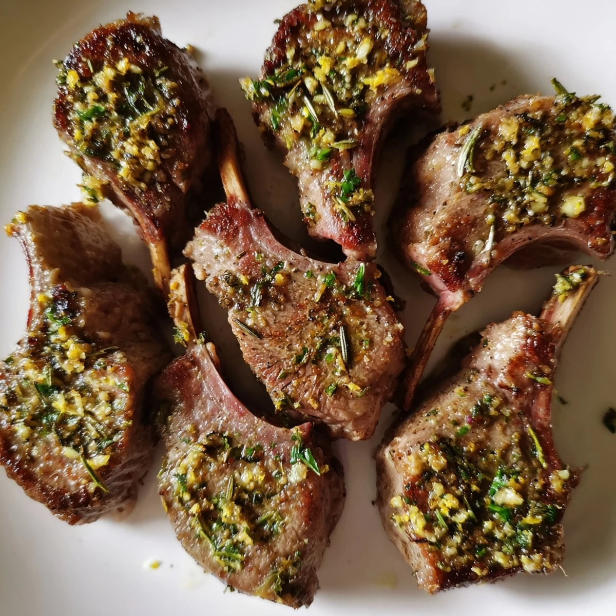 Delicious herb garlic lamb chops paired with lemon wedges for a zesty finish
