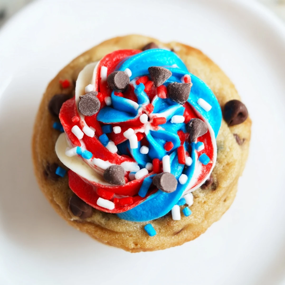 Bite-sized cookie cups filled with creamy frosting and colorful patriotic sprinkles.