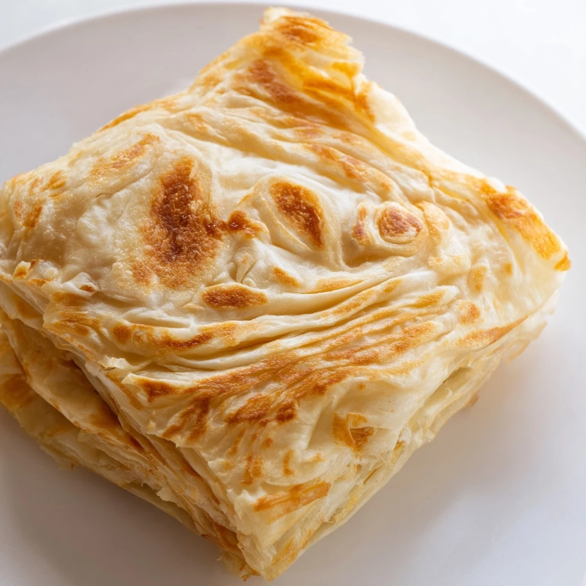 Hand stretched Roti Canai cooking in a skillet until golden and aromatic  