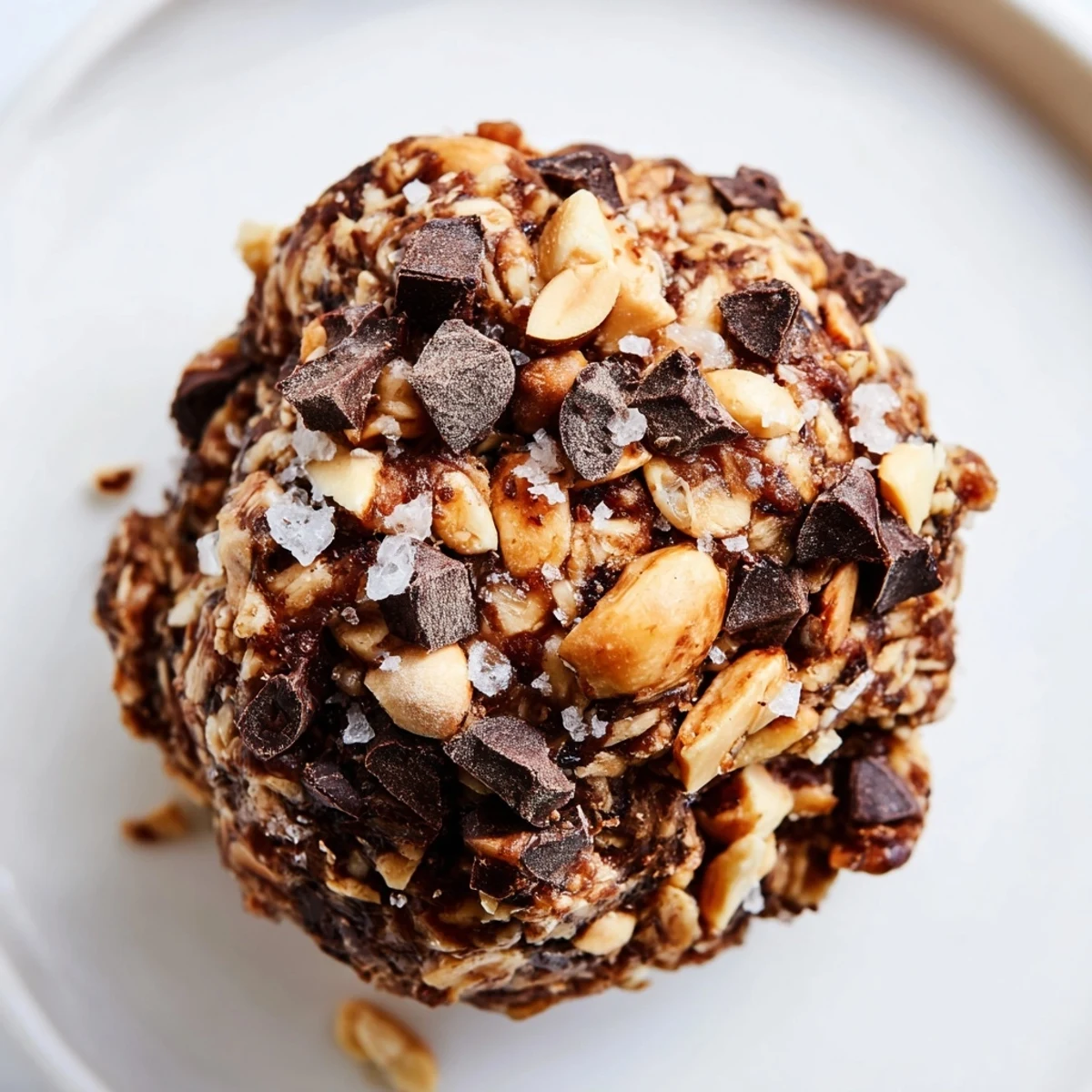 Chewy Snickers energy balls made with dates, peanut butter, and crunchy peanuts