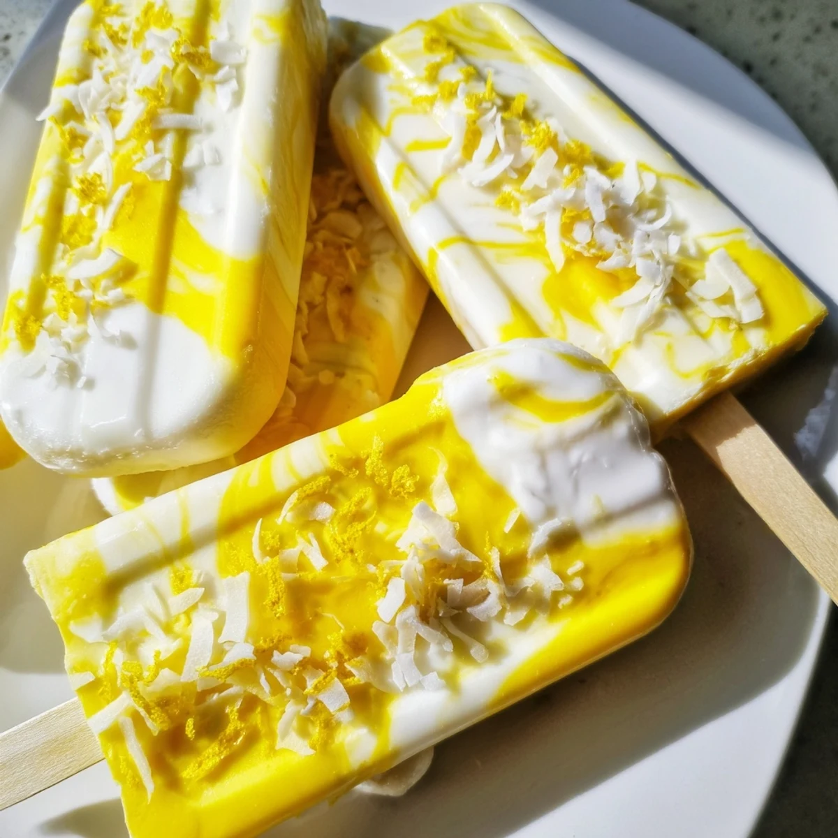 Tropical pineapple coconut lime popsicles ready to cool you down on sunny days.