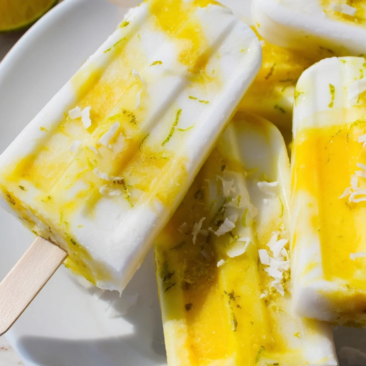 Refreshing pineapple coconut lime popsicles swirling creamy coconut milk and zesty lime.