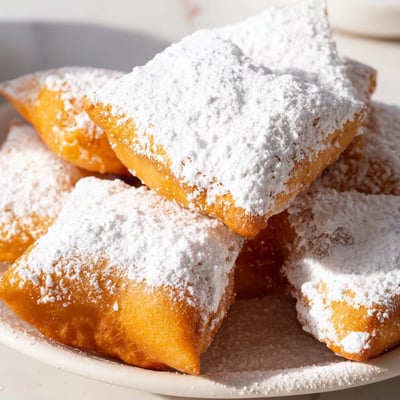 A close-up shot of Vanilla French Beignets displays their pillowy texture and crispy edges, dusted with white sugar alongside a cup of black coffee.