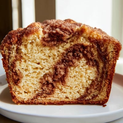 Warm snickerdoodle banana bread loaf with a crackly cinnamon-sugar topping, fresh from the oven