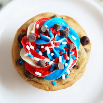 Bite-sized cookie cups filled with creamy frosting and colorful patriotic sprinkles.